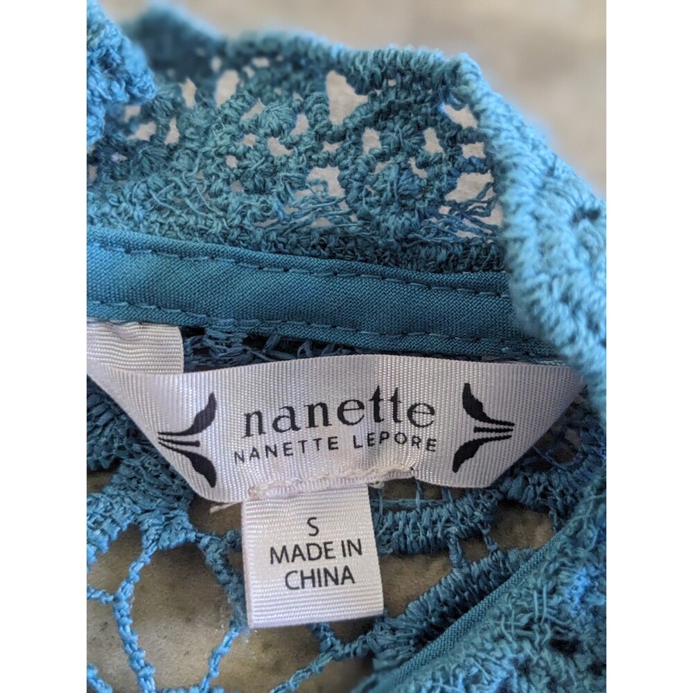 NWT Boho Lagenlook Floral Crochet Lace Overlay Agate Blue Tunic Style Sz S - Picture 7 of 9